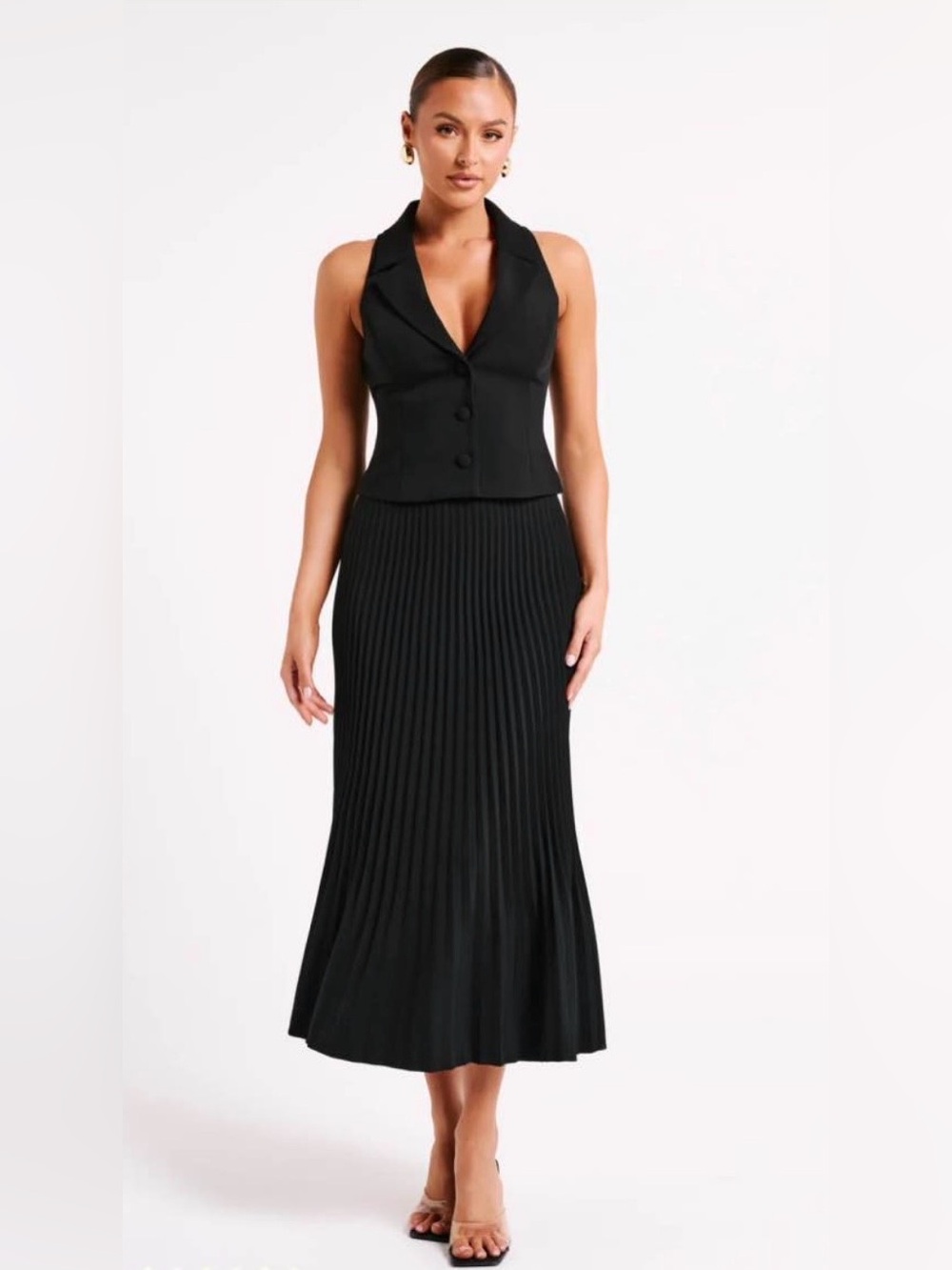 Meshki Twyla Pleated Suiting Maxi Skirt - Black XS
